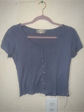 Pink Republic Dusty Blue Button-Front Crop Top